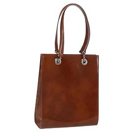 CARTIER Borsa a Mano Pelle Marrone Argento Auth 173509