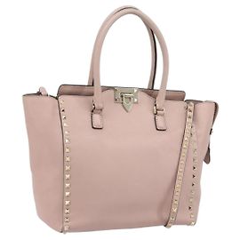 Valentino Bolso Tote de cuero 2 en 1 Rosa Dorado Auth BA10420