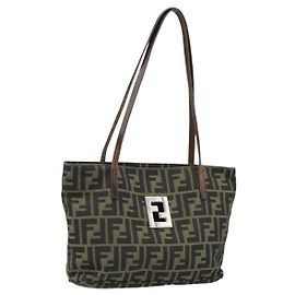 FENDI Zucca Canvas Tote Bag Braun Schwarz Auth ep13557