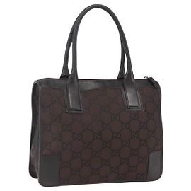 GUCCI GG Canvas Tote Bag Nylon Outlet Dunkelbraun Silber 143742 Auth am10768