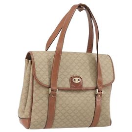 Céline Borsa a mano in tela Macadam CELINE in pelle PVC beige oro Auth 172281
