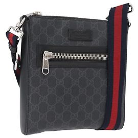 Borsa a Spalla Gucci GG Supreme Sherry Line PVC Nero Argento 523599 Auth BA10640