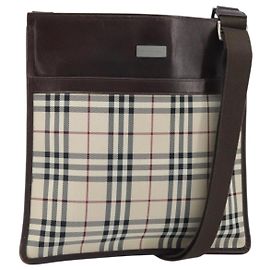 Borsa a Spalla Nova Check Burberry Canvas Beige Argento Auth 172244