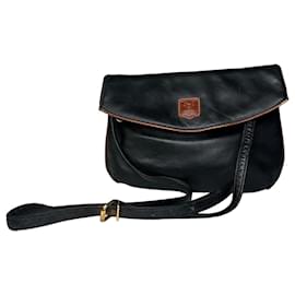 Borsa a spalla incrociata in pelle vintage Celine Paris nera e marrone - Céline