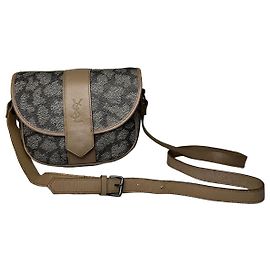 Borsa a tracolla / a spalla in pelle con pietre incastonate vintage Yves Saint Laurent nera marrone grigia