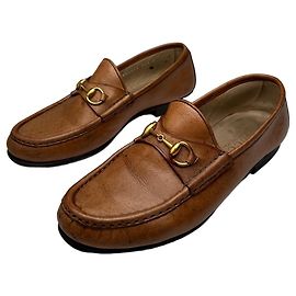 Mocasines de cuero vintage Gucci con hebilla de caballo marrón