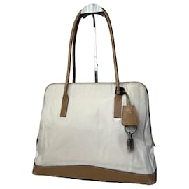 Vintage Prada Handtasche aus Polyester / Leder in Weiß und Braun