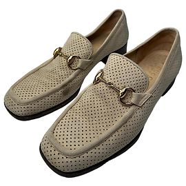 Vintage Gucci Wildleder Sommer Horsebit Slipper Grau Weiß 37,5