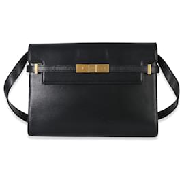 Borsa a spalla Manhattan media in pelle di vitello nera Saint Laurent