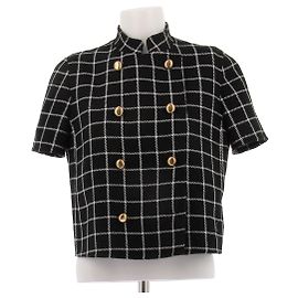 Christian Dior Kurze Ärmel Wolljacke mit Karomuster
