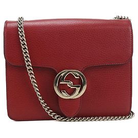 Borsa a spalla in pelle rossa Gucci