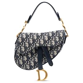 Borsa a sella mini obliqua blu Dior