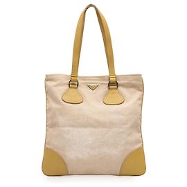 Borsa Tote Canapa Prada in tela vitello marrone