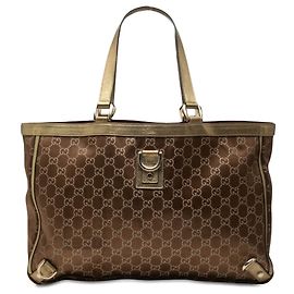 Gucci Brown GG Satin Abbey D Ring Tote
