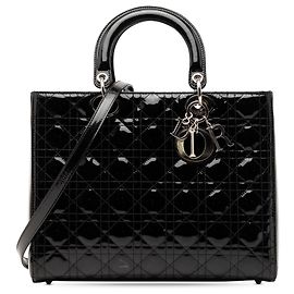 Dior Preto Grande Bolsa de Patente Cannage Lady Dior
