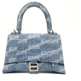 Borsa a mano in denim Hourglass Balenciaga in blu navy