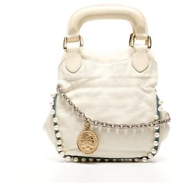 Borsa a spalla Fendi in pelle e pelliccia mini Pearl 2 vie avorio