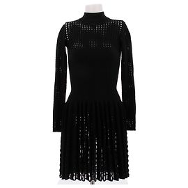 Alaïa Schwarzes Wollkleid mit langen Ärmeln