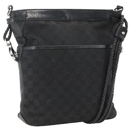 Borsa a Spalla GG Canvas Gucci Nera Argento 109097 Auth 172771