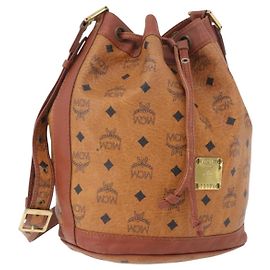 Borsa a Spalla MCM Vicetos Logogram in Pelle PVC Marrone Oro Auth 173576