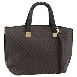 Céline Borsa a mano in tela Macadam CELINE in pelle PVC 2 in 1 nera e oro Auth ARZ366