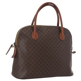 Céline Borsa a mano in tela Macadam CELINE in pelle PVC marrone oro Auth fm5177