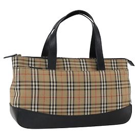 Borsa a mano in tela Nova Check Burberry marrone oro Auth mr2045