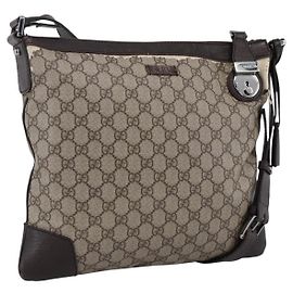 Bolso de Hombro GG Supreme PVC Beige Plata de GUCCI 148476 Auth ka2706