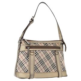 Bolso de Hombro Nova Check de Lona Beige y Plata Auténtico BURBERRY 172803