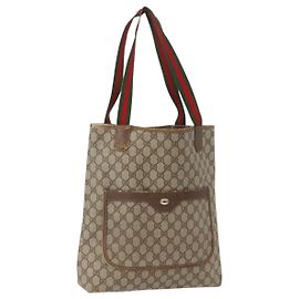 Borsa tote Gucci GG Supreme Web Sherry Line in PVC beige e oro 39 02 003 Auth fm5189