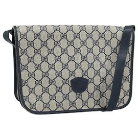GUCCI GG Supreme Shoulder Bag PVC Navy Gold 001 116 0847 Auth ARZ232
