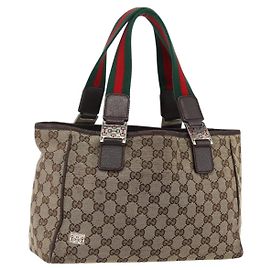 Borsa tote in tela GG Gucci Sherry Line Beige Rosso Verde 145810 Auth gh1862