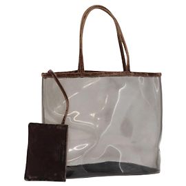 Borsa Tote PRADA Velluto Vinile Marrone Auth 173602