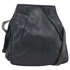 Borsa a Spalla Anagram LOEWE in Pelle Blu Navy e Oro Auth bs33483