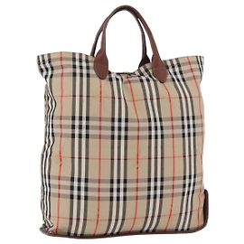 Borsa a mano in nylon beige con motivo Nova Check di Burberrys, oro, autentica bs33673