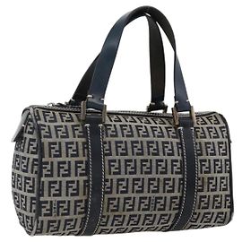 Borsa a mano in tela Zucchino FENDI blu navy argento Auth LNZ205