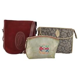 LOEWE Borsa a Mano Anagram Pelle Nylon Camoscio 3 Set Rosso Grigio Verde Auth 173684