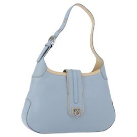 Borsa a Spalla Gancini in Pelle Azzurro Chiaro Argento Auth fm5224 di Salvatore Ferragamo