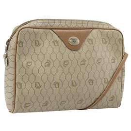 Borsa a spalla in tela a nido d'ape PVC beige oro Christian Dior Auth ka2753
