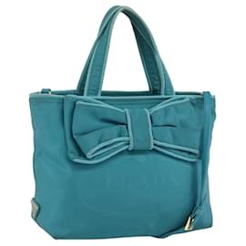 PRADA Borsa a mano in nylon con nastro 2 in 1 azzurro chiaro oro Auth ka2797