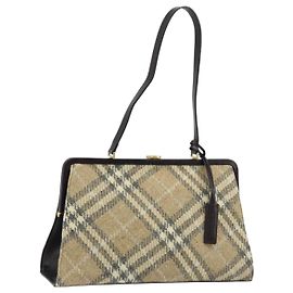 Borsa a Spalla Burberry Nova Check Lana Beige Oro Auth LNZ061A