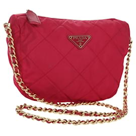 PRADA Borsa a Spalla con Catena Nylon Rosa Oro Auth 166995A