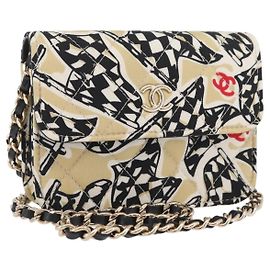 CHANEL Mini Matelassé 12 Pochette a Catena Spalla Satin Beige Oro CC Auth 171471SAM
