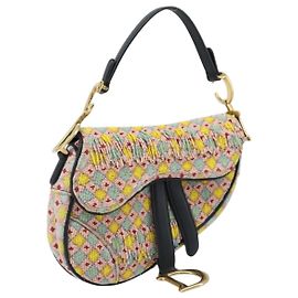 Borsa a mano Saddle in tela multicolore con perline Christian Dior oro Auth 171485SM