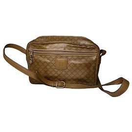 Céline Vintage Celine Paris Triomphe Monogramm Leder Schultertasche in Gold und Braun