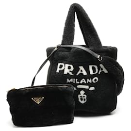 Borsa 2 in 1 in shearling e pelliccia di pecora con logo Prada