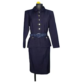 Yves Saint Laurent Tailleur Jupe Laine Bleu Marine
