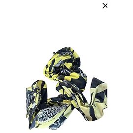 Autre Marque Foulard Manila Grace con Stampa Piume Cotone Nero Giallo