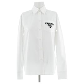 Camicia bianca in cotone con logo nero - Prada