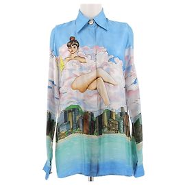 Casablanca Camisa azul con estampados de seda